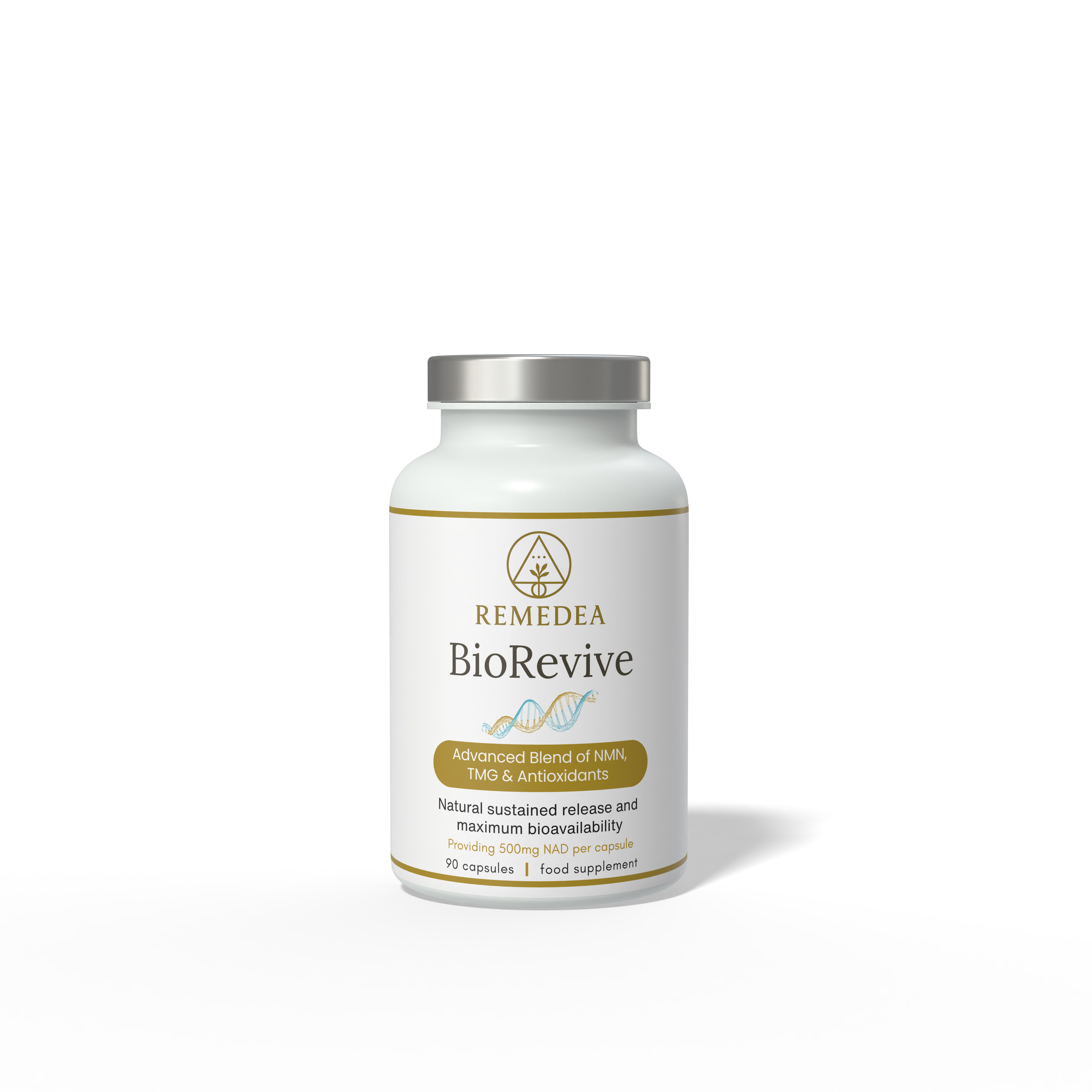 Remedea BioRevive NMN complex supplement bottle on a white background